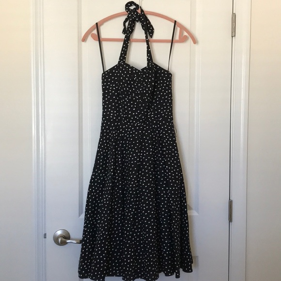 black and white polka dot halter dress